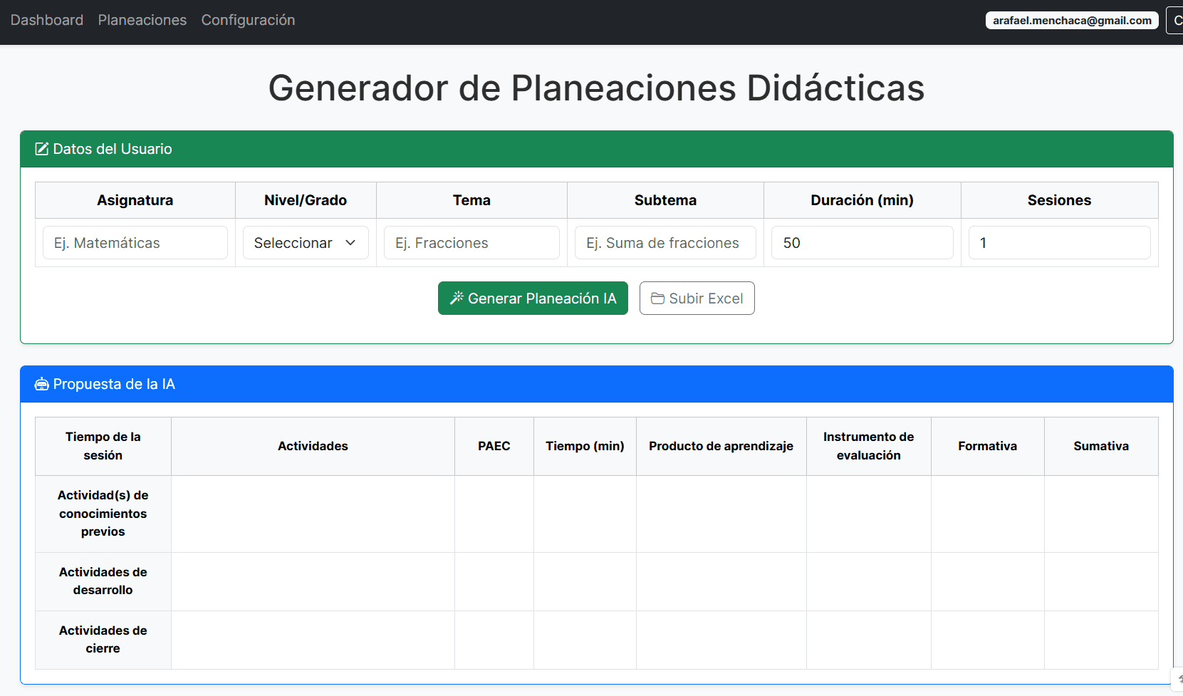 Educativo IA dashboard